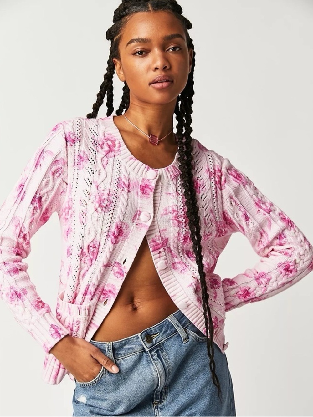 NWT LoveShackFancy Lux Cotton Relaxed Cardigan Pink Size XS